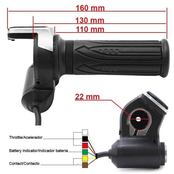 Acelerador de puño con indicador de batería (36V) y llave - Conector SM - Imagen 2