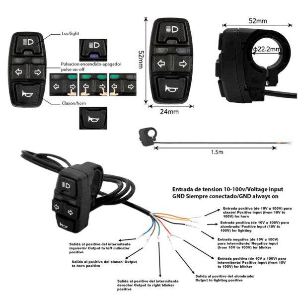 Botonera BSK321 con Intermitentes, luz y claxon con conector SM 1,5M - Imagen 3
